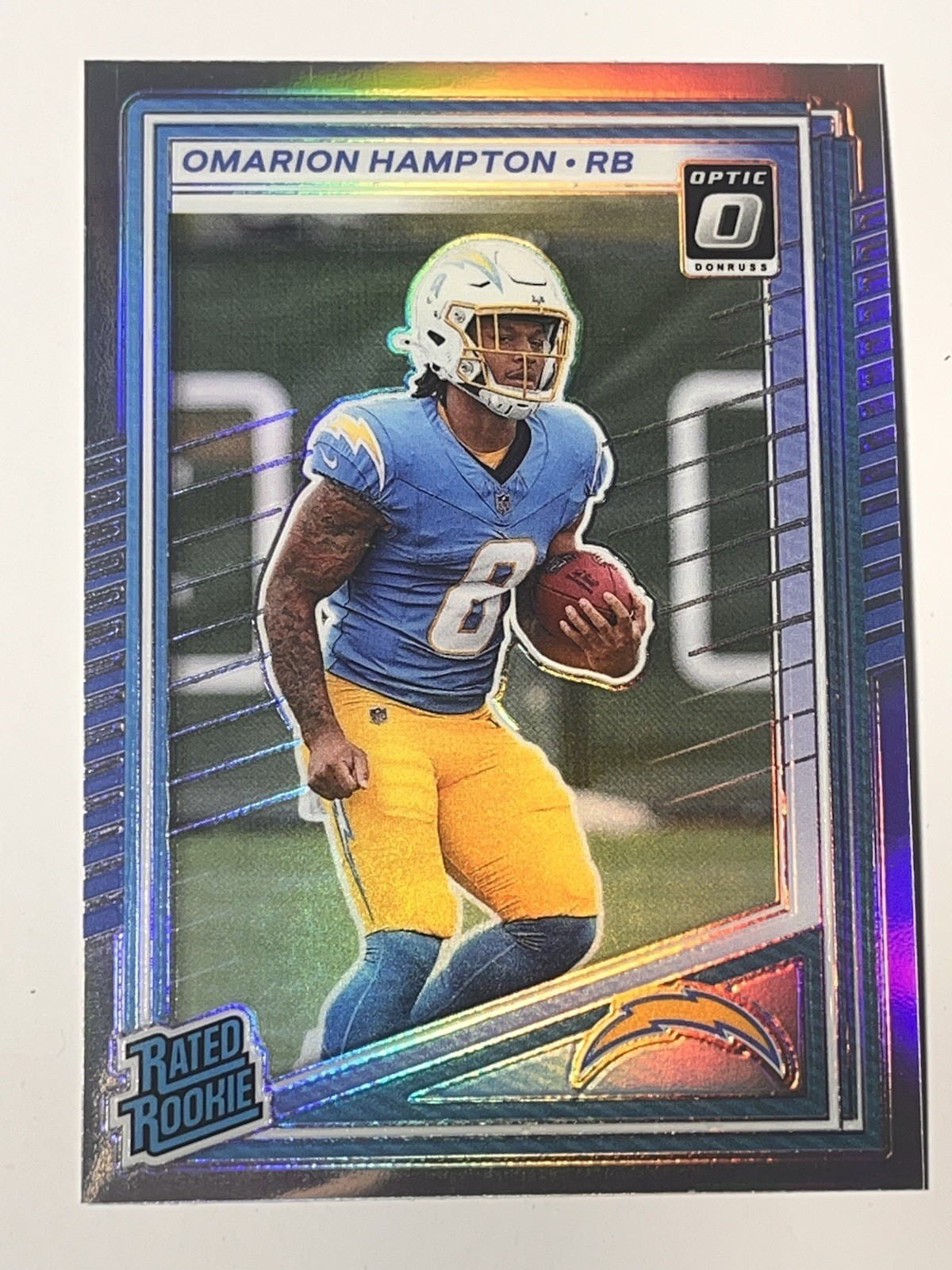 2025 Donruss #303 Omarion Hampton Optic Rated Rookies Preview Holo