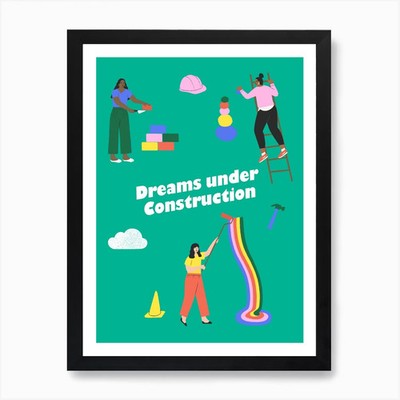 Dreams Under Construction Green Art Framed Wall Art Poster Canvas Print Picture
