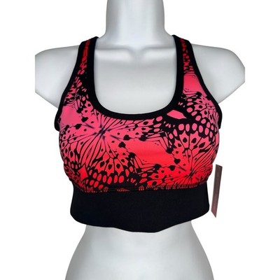Pure Barre Reflection Bra XS Pink Black Butterfly Print Racerback Sports Bra NWT