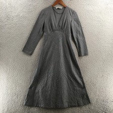 ZARA Long Sleeve Midi Dress Womens XS Gray Herringbone V-Neck Side Zip Casual