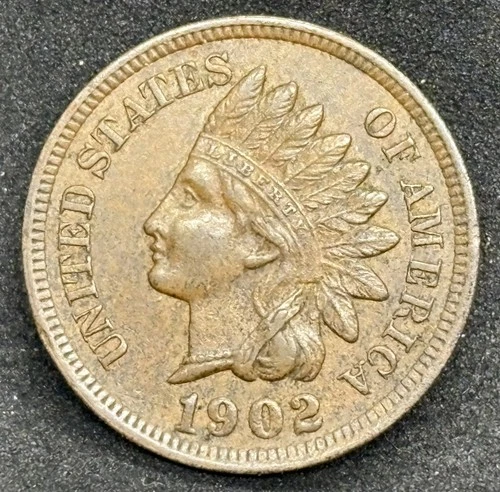 1902 Indian Head Cent, AU+ Condition! 3-3/4 Diamonds!