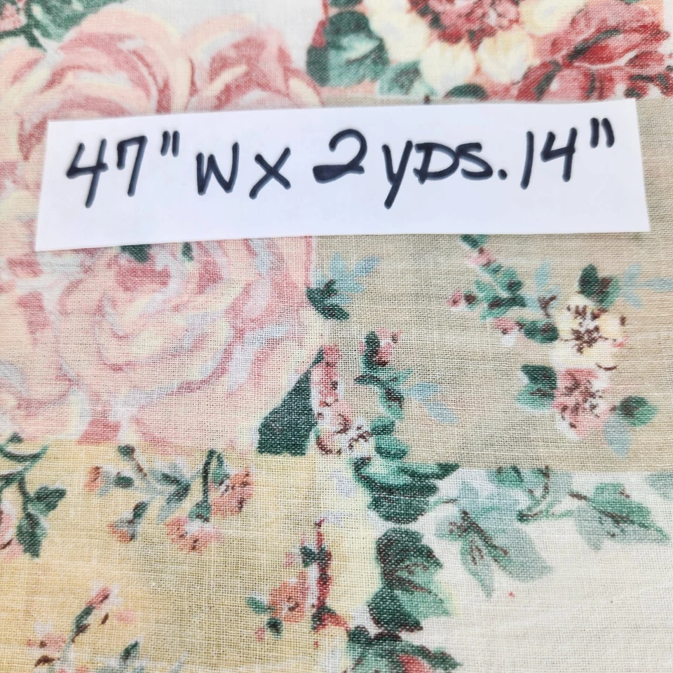 VTG Marcus Bros.Textiles Pink White Green Floral Quilting Fabric 47"wx2yards 14" - Image 3 of 3
