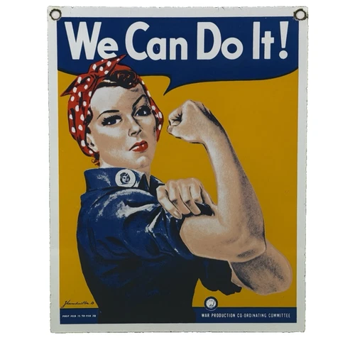 VINTAGE ROSIE THE RIVETER PORCELAIN SIGN US WWII