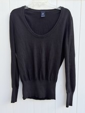 Gap Sweater Women Solid Scoop Neck Long Sleeve Size Small Black