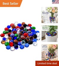 Vibrant 1LB Glass Pebbles - 100 Mixed Color Decorative Stones for Vases  Crafts