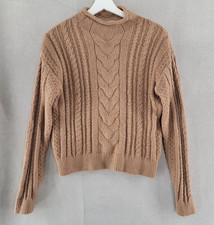 J Crew Womens Roll Neck Sweater Chunky Cable Knit Size XS Brown Preppy