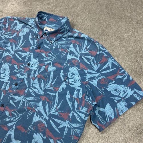 Huk Shirt Mens 2XL Button Down Casual Performance Fishing Stretch Hawaiian AOP