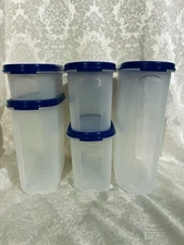Tupperware Modular Mates 5 Pc Oval Container Set Sizes 1, 2 (2), 3, 4 Blue Seals