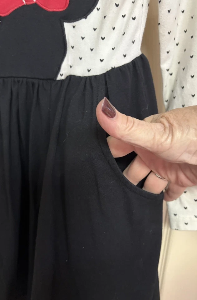 Vestido Hanna Andersson Niña 6-7 Minnie Mouse Manga Larga Bolsillo Negro Blanco Rojo Foto 3 de 4