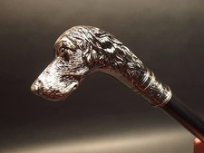 Handmade Walking Cane Ornate Dog Head Handle, Vintage Style Wooden Stick