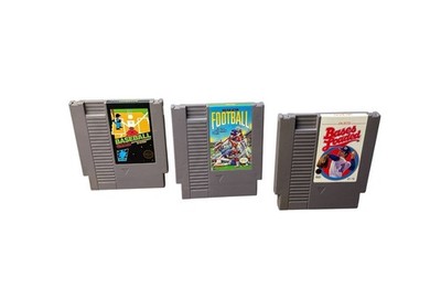 Lot of 3 Nintendo Games Authentic Cartridge Only Football Bases Load & Baseball