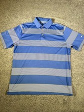 Nike Golf Tour Performance Men's Polo Shirt Blue Striped Dri-Fit Size L
