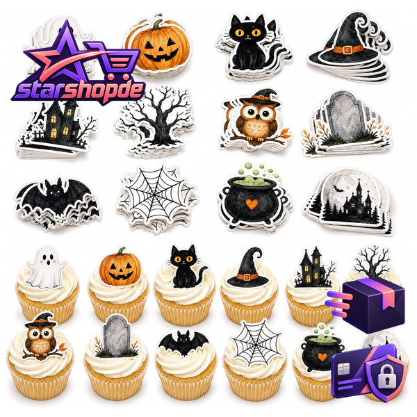 Halloween Tortendeko Essbar 48 StüCk Muffin Deko FüR Party Feier-image