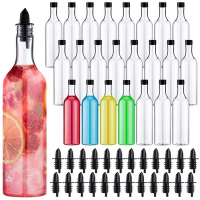 Yinder 24 Pcs Long Neck Plastic Bottles with Pourer 25 oz Empty Clear Wine Li...