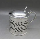 ANTIQUE VICTORIAN GOOD LARGE SOLID STERLING SILVER MUSTARD POT & LINER H.A 1893