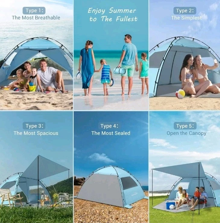 Tienda de playa Elegear refugio solar con dosel, tienda de playa emergente para 4-5 personas Foto 4 de 4