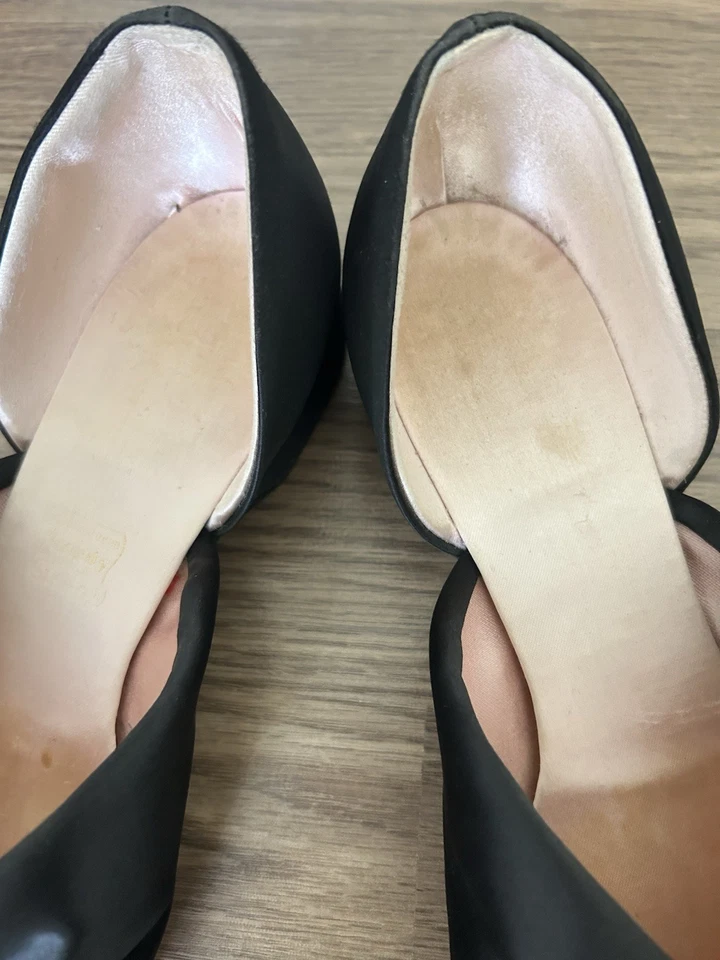 Zapatillas cómodas Daniel Green vintage de los años 40, peep toe negro satinado, talla 7 Foto 2 de 4