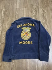 Vintage 70’s 80’s FFA Moore Oklahoma Blue Corduroy Jacket Sz 36 USA Chain Stitch