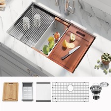 32" Undermount Workstation Single Bowl Kitchen Sink, Stainlee Steel Sink 32x19