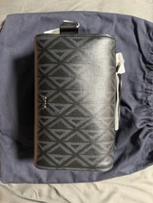 Authenticated Christian Dior Lingot Toiletry Pouch CD Diamond Coated Canvas