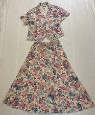 VTG Connections Matching Set Button Cropped Shirt  Long Skirt Modest Floral MED