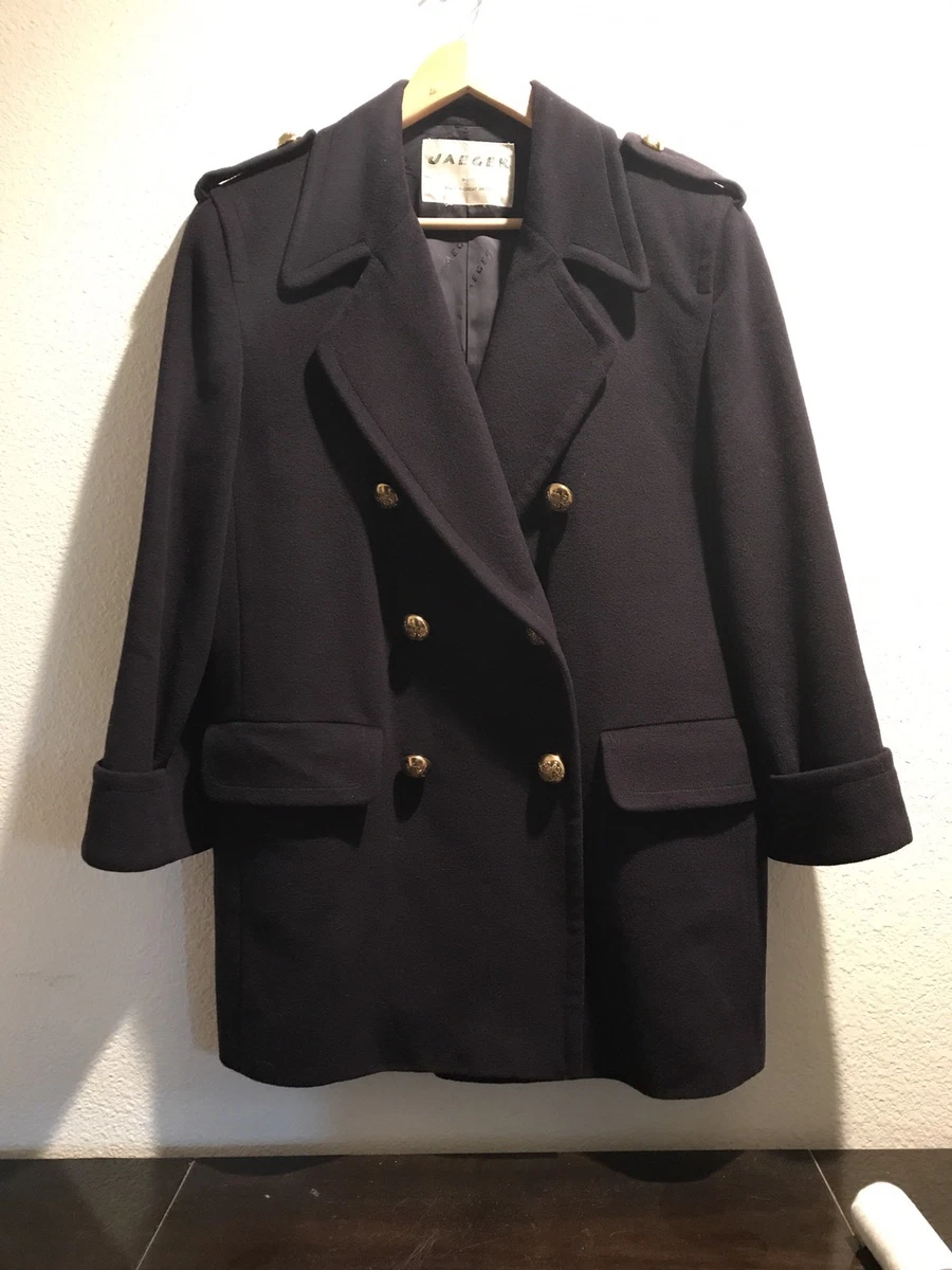 Jaeger navy wool coat cheap