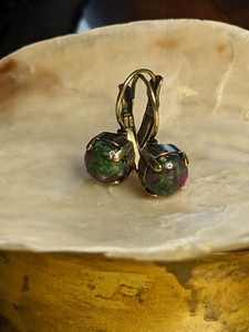 Authentic Ruby In Zoisite Drop Down Earrings In Or Gold Plated