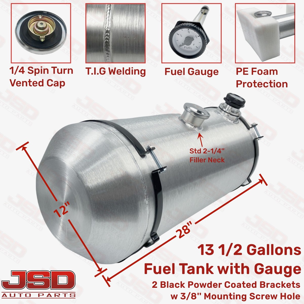 W/Gauge 12x28'' 13.5 Gallon 3/8 NPT Spun Aluminum Gas Tank Fuel
