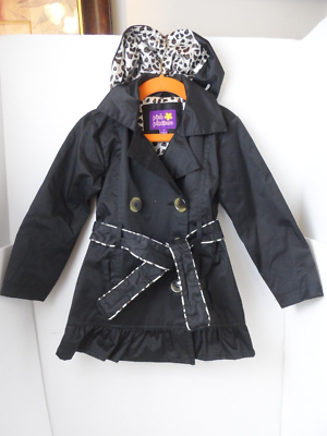 Pink Platinum Double Breasted Black Raincoat Jacket w/Leopard