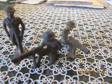 Antique GREY lead Toy Soldiers, 2 Kneeling Machine Gunner 1 doughboy