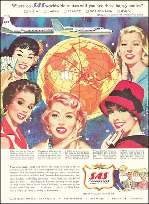 1957 SAS Scandinavian Airlines System DOUGLAS DC-7C GLOBAL EXPRESS ad advert