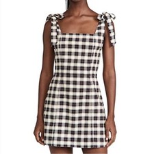 Alice + Olivia Maryann Tie Shoulder Gingham Print Mini Dress