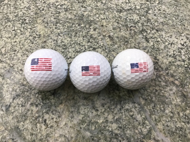 3x Titleist ProV1 Flag Golf Balls 5A/4A Red/White/Blue