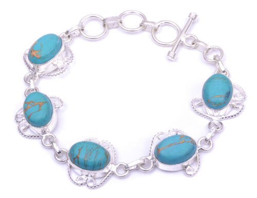 Copper Turquoise Oval Shape Handmade Jewelry Bracelet 7" To 9" q571 - Imagen 1 de 4