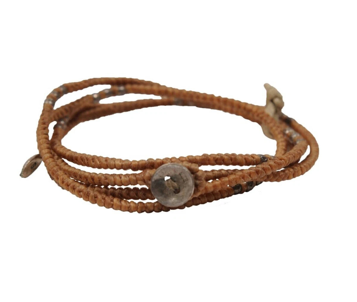 M Cohen Beaded Cord Convertible Wrap Bracelet Brown Tan .925 