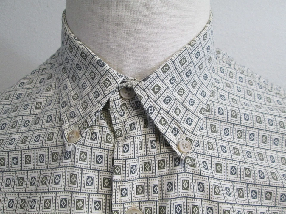 Camisa masculina vintage Burt Pulitzer XL branca verde geométrica edição de colecionador - Imagem 3 de 4