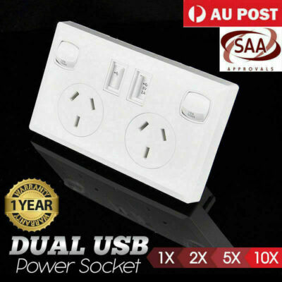 Dual USB Australian Power Point Home Wall Power Supply Socket Kit SAA ...
