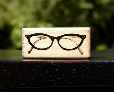 Cat Eye Glasses Fames 2 1/4'' Wood Mounted Rubber Stamp