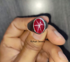 Red Star Ruby Men's Ring 925 Sterling Silver Lab Created Handmade Ring