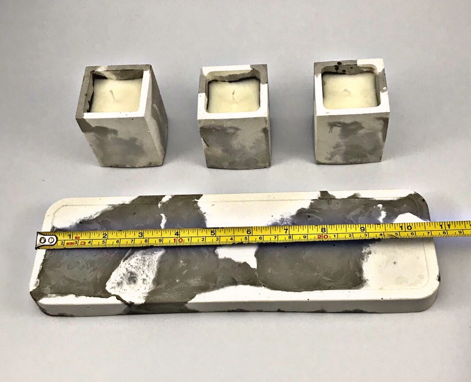 4 Pcs Marble Square Highly Scented Candles And Tray Handmade White Grey Gift Set - Image 4 of 4