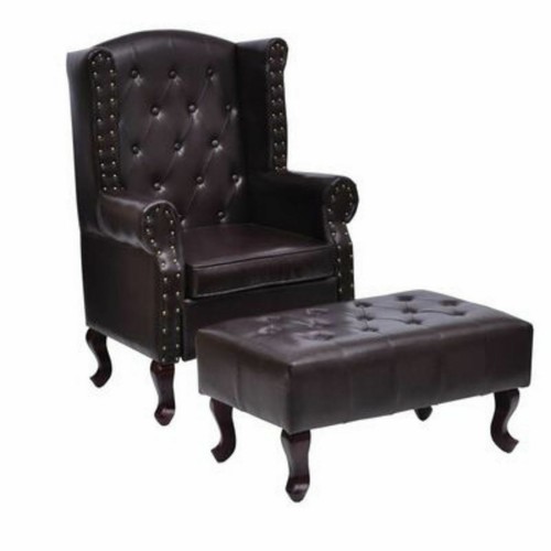 Retro Single Sofa Armchair Lounge Chair Accent Luxury Padded Seat with Footstool - Picture 6 of 7