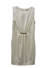 CALVIN KLEIN 6 CREAM GOLD ACCENT WOMEN'S SHEATH ZIPPER BACK DRESS SI22