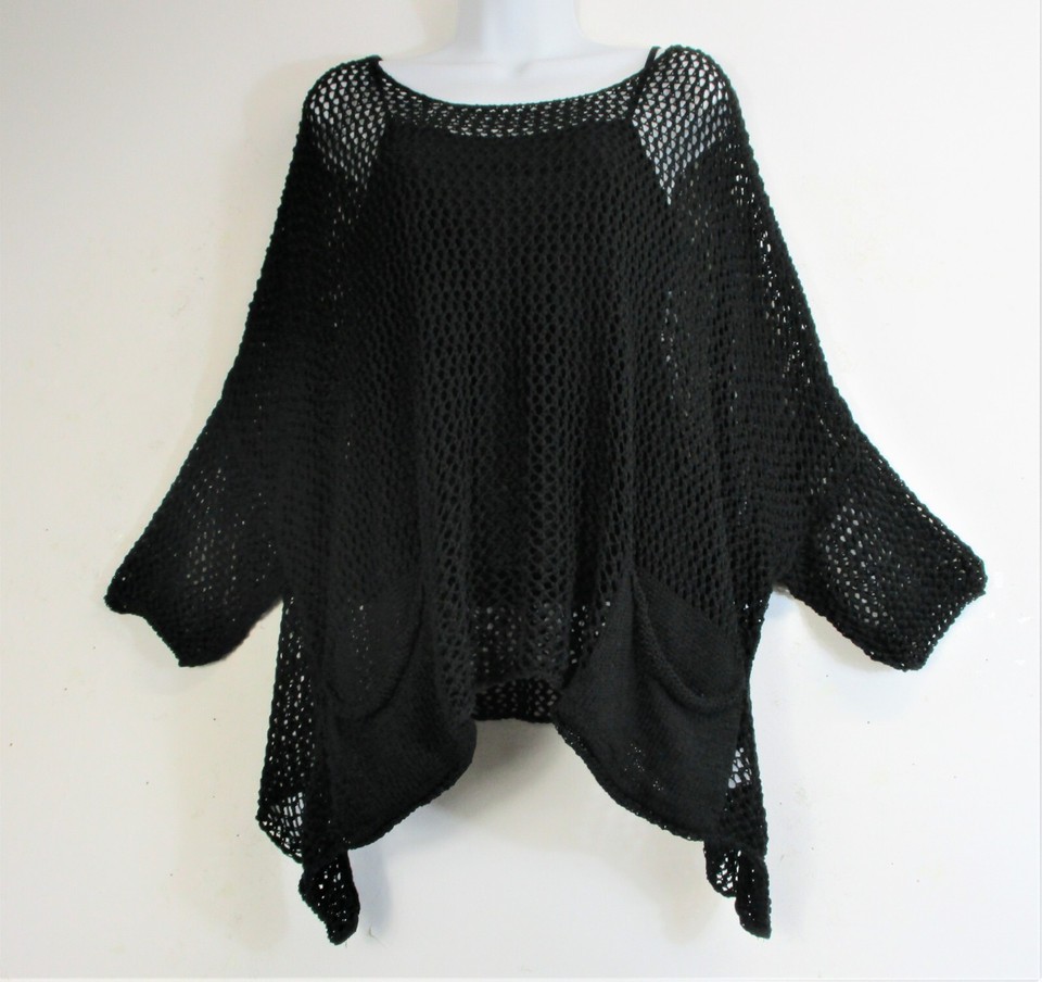 Kaftan Lagenlook Femme 100% Coton Crocheté - Taille Plus, Style Kimono, Made In Italy