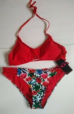 Swimsuit 2-Piece Bikini Womens Medium Red Floral Print By Shekini New With Tags