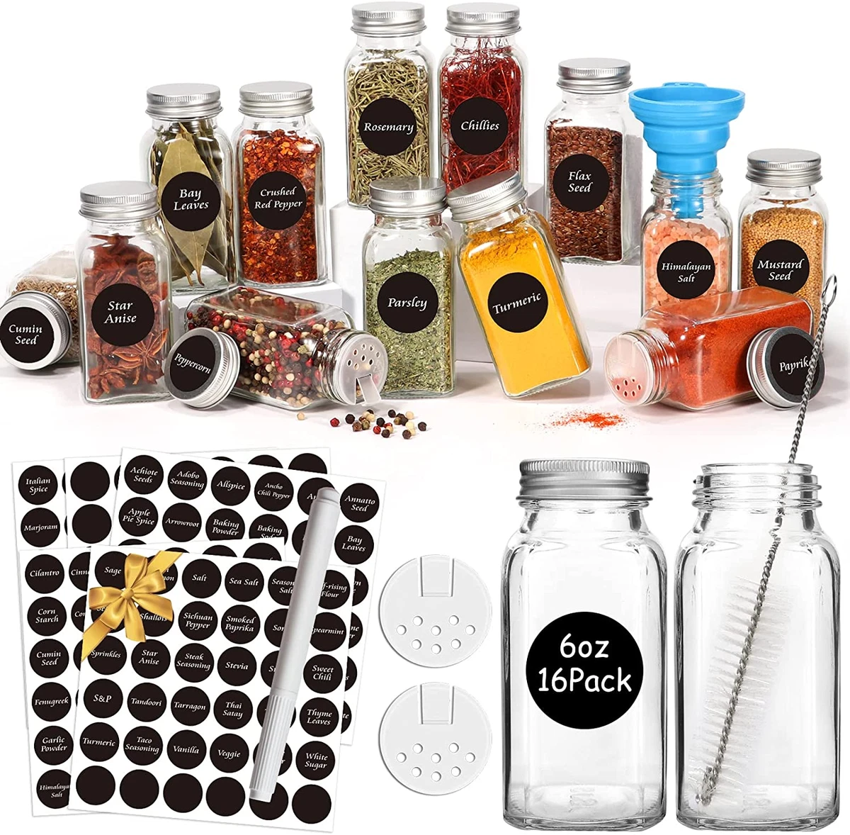 Spice Jars with Labels - Glass Spice Jars with Shaker Lids