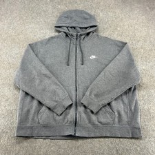Nike Hoodie Mens 2XL Grey Full Zip Sweatshirt Swoosh Club Fleece Heather Cotton