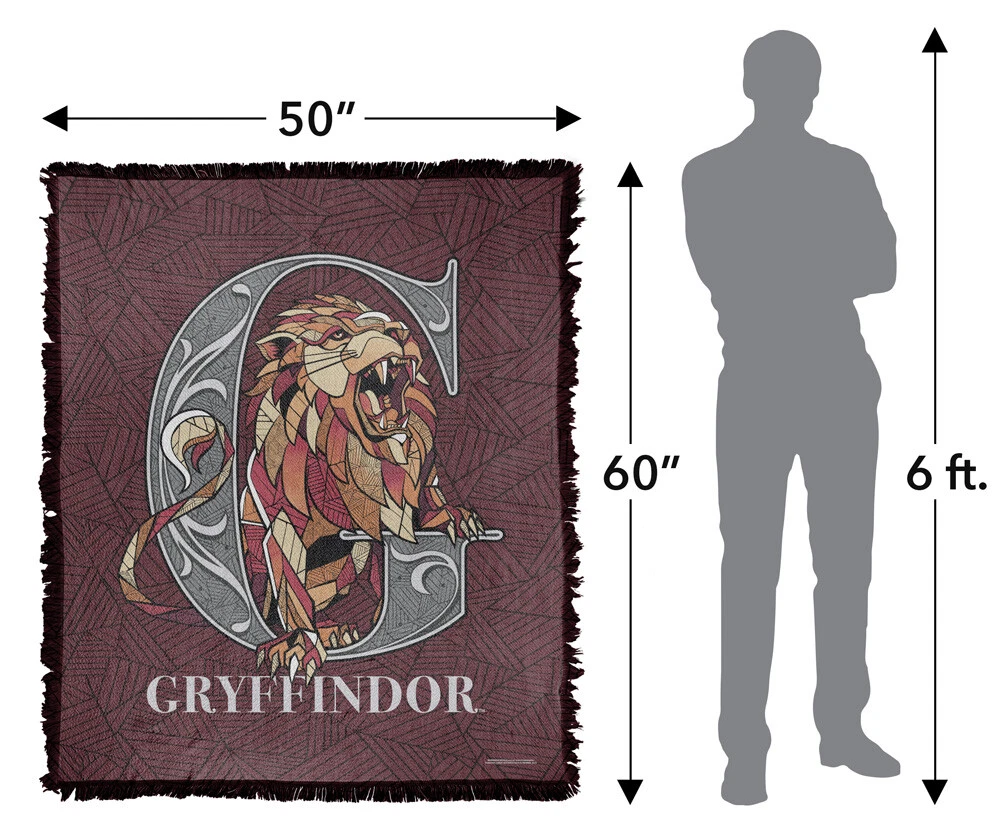 Harry Potter Blanket, 50"x60" Line Style Gryffindor Woven Blend Throw