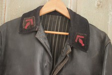 Vintage Pompier Coat French Fireman work wear Jacket Black Leather Uniform