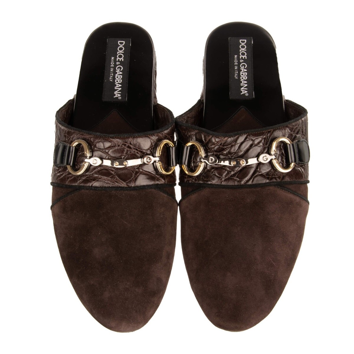 DOLCE & GABBANA DG Logo Metal Buckle Slipper Shoes Brown
