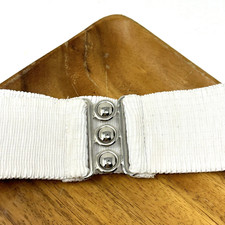 Vintage 80s Womens L Malco Modes Wide Elastic Cinch Belt Metal Buckle WHITE